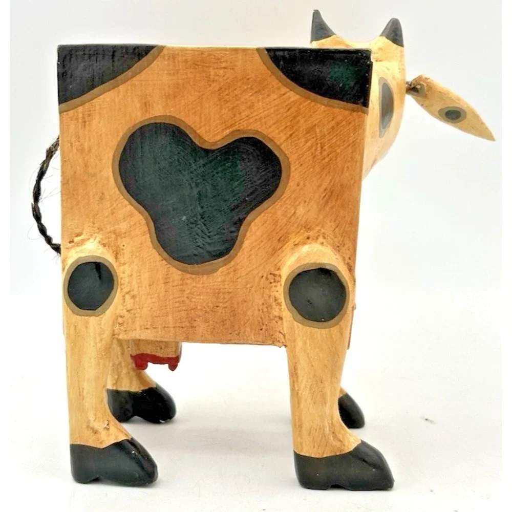 Vintage Cow Piggy Bank Hand Painted Wood Wooden 7